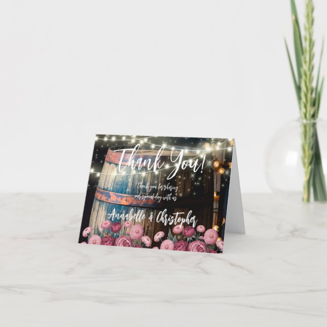 Whiskey Barrel Brautparty Empfang Dankeskarte (Vorderseite)