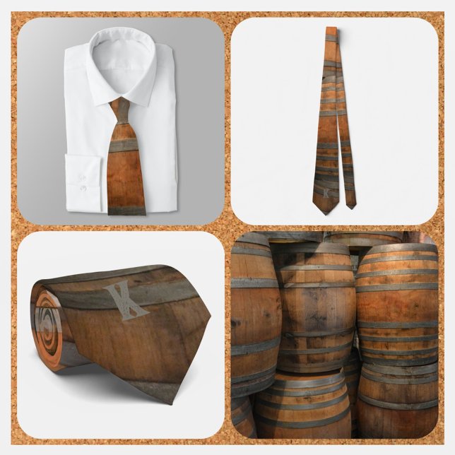Whiskey Barrel Kegs Brown und Grau Mit Monogramm Krawatte (Von Creator hochgeladen)