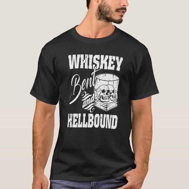 Whiskey Bent and Hellbound White Skulls Wine Glas T-Shirt (Vorderseite)