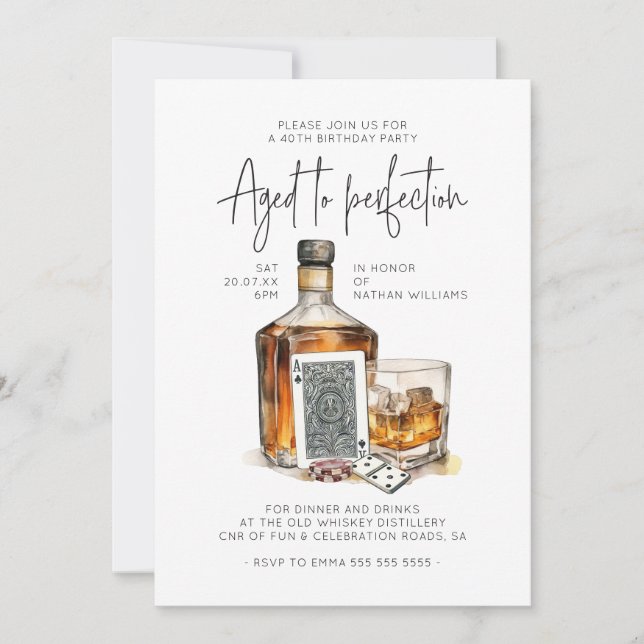 Whiskey Birthday Invitation Poker Party Invitation Einladung (Vorderseite)