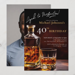 Whiskey Black Gold Foto 40. Geburtstag Party Einladung