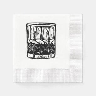 Whiskey Block Print Cocktail Party Napkins Set Serviette