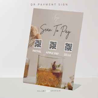 Whiskey | Boho Blume | QR-Code | Zahlungszeichen Sockelschild