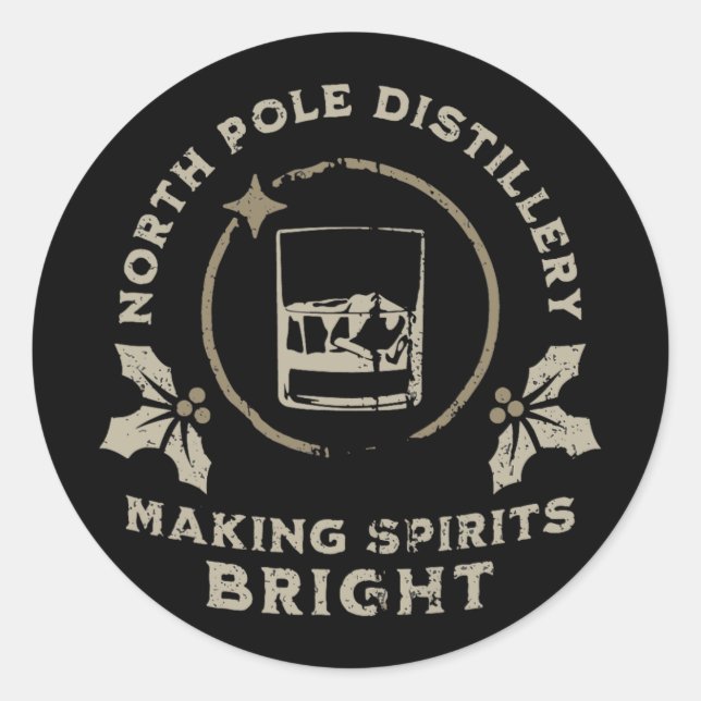 Whiskey Bourbon Making Spirits Bright Funny Christ Runder Aufkleber (Vorderseite)