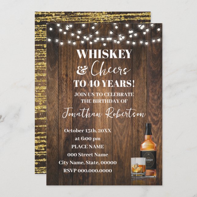 Whiskey & Cheers Western Adult Birthday Party Einladung (Vorne/Hinten)