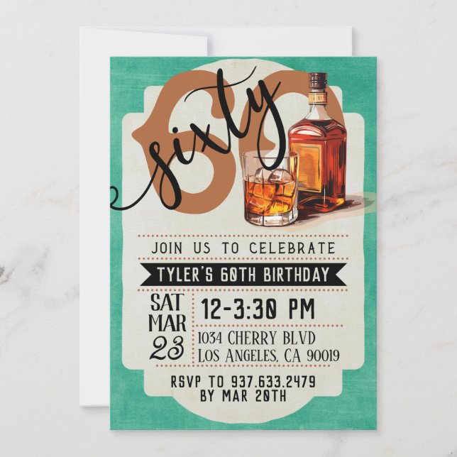 Whiskey & Cigars 60. Geburtstag Einladung (Vorderseite)