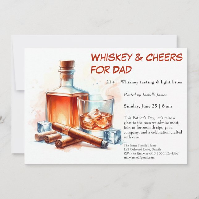 Whiskey & Cigars - Bearbeitbarer Tag des Vaters Einladung (Vorderseite)