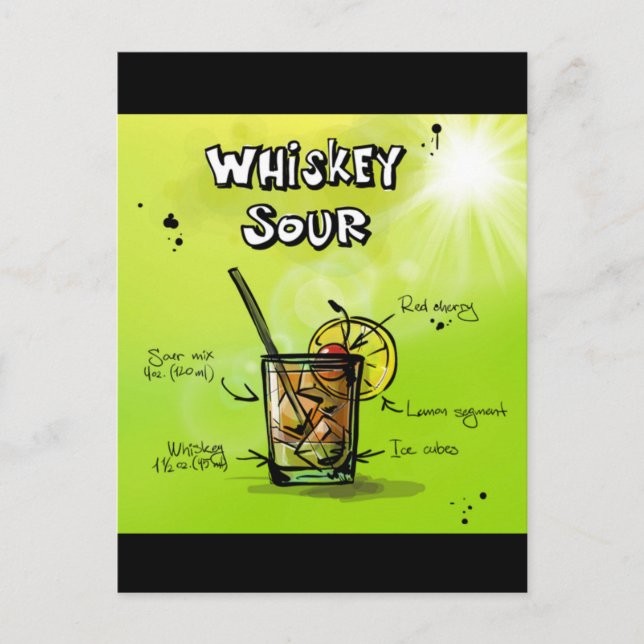 Whiskey Cocktail Rezept Postkarte (Vorderseite)