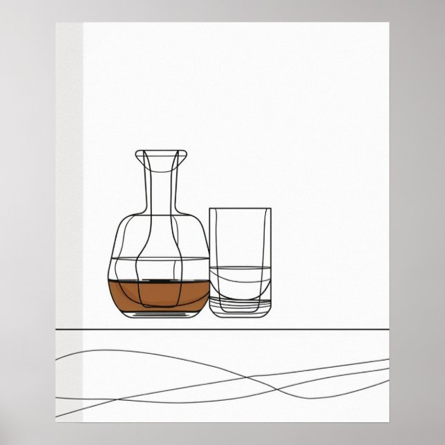 Whiskey Decanter Glas feine Linie minimalistische  Poster (Vorne)