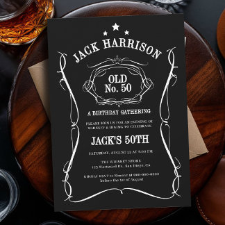 Whiskey Etikett Schwarz Weiß Alt Nr. 50. Geburtsta Einladung