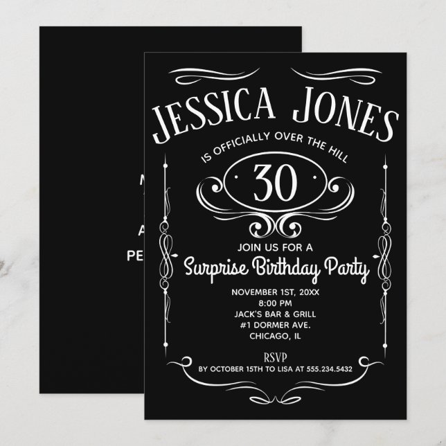 Whiskey-Etikett über dem Hügel Einladung (Vorne/Hinten)