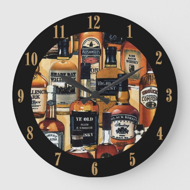 Whiskey Fltles Pattern Große Wanduhr (Vorderseite)