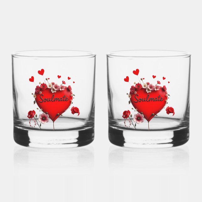 Whiskey Glasses Red Heart Soulmate Valentine's Day Whiskyglas (Vorderseite)