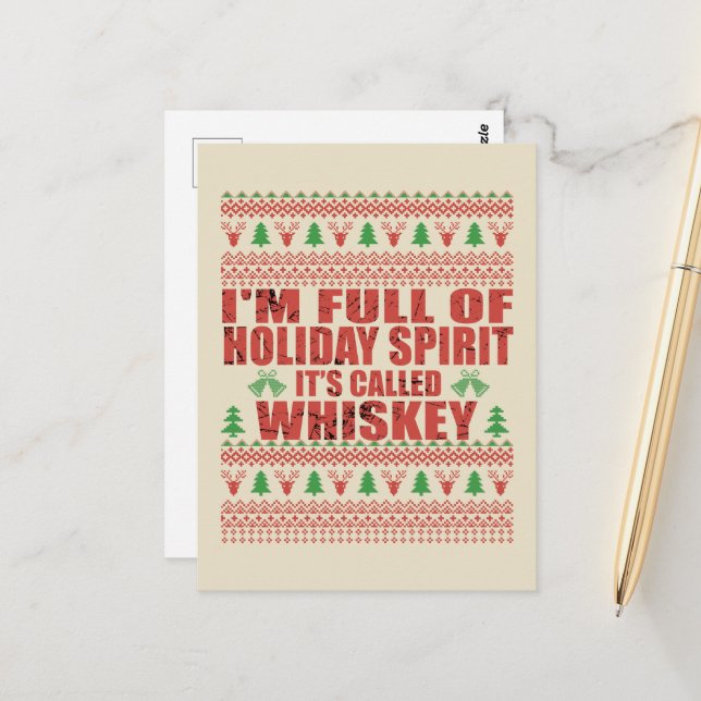 Whiskey ist mein lustiger, hässlicher Weihnachtspu Postkarte (Vorderseite/Rückseite Beispiel)