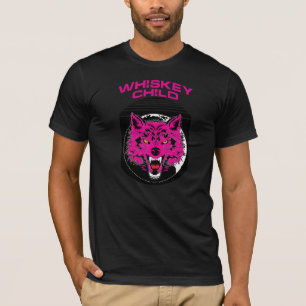 WHISKEY KILD - Schwarzer T - Shirt mit PINK WOLF L