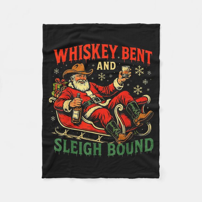Whiskey Sleigh Bound Cowboy Santa Christmas  Fleecedecke (Vorderseite)