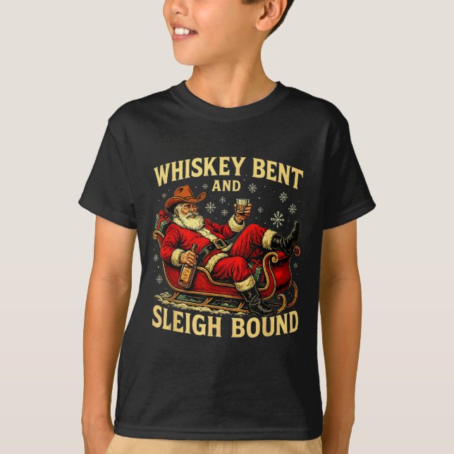 Whiskey Sleigh Bound Cowboy Santa Christmas  T-Shirt (Vorderseite)