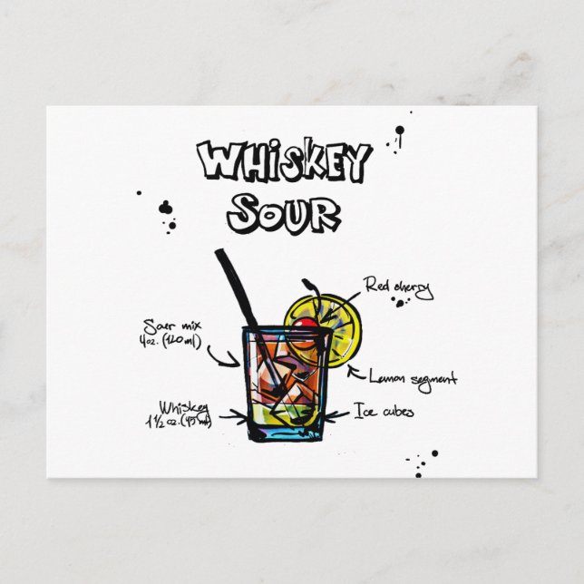 Whiskey Sour Cocktail Rezept Postkarte (Vorderseite)