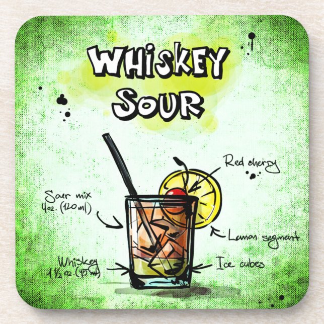 Whiskey Sour Drink Rezept Getränkeuntersetzer (Vorderseite)