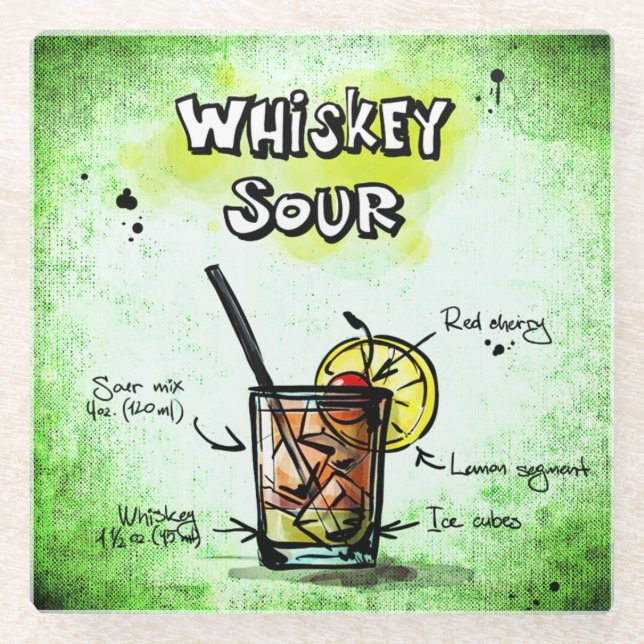 Whiskey Sour Drink Rezept Glasuntersetzer (Vorderseite)
