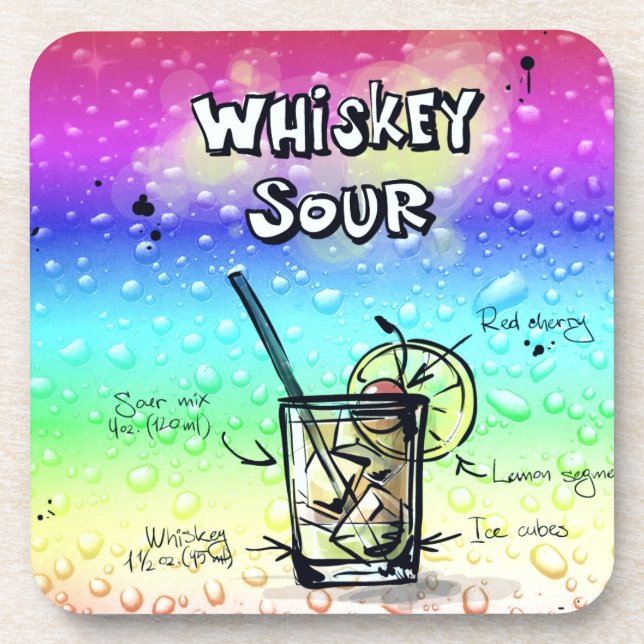 Whiskey Sour Drink Rezept Untersetzer (Vorderseite)