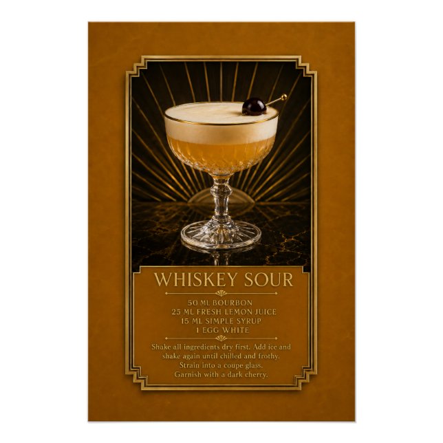 Whiskey Sour Rezept Poster | Bar Kunst (Vorderseite)