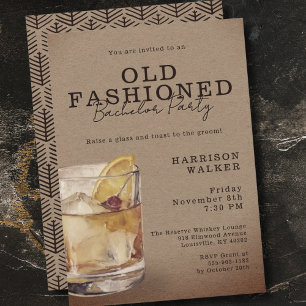 Whiskey-Thema-Junggesellenabschied Old Fashioned R Einladung