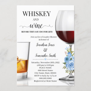Whiskey und Wein bevor ich Polterabend blau Einladung
