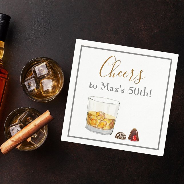 Whiskey Watercolor Chocolate Truffles Birthday Serviette (Great design that you can customize with your event details!)