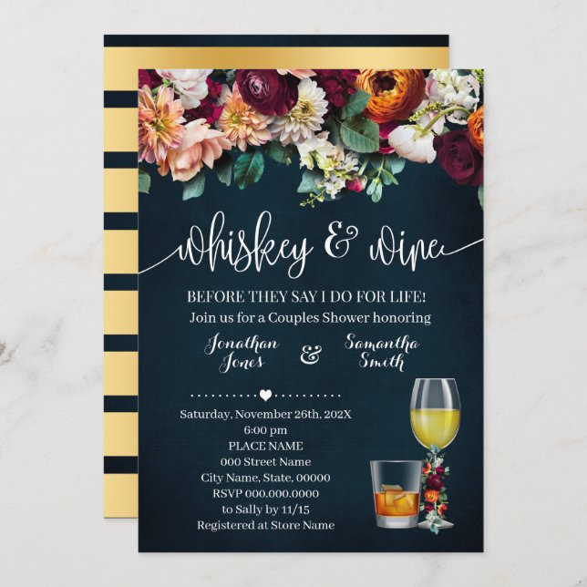 Whiskey & Wine Blume Paare Dusche Hochzeit Einladung (Vorne/Hinten)