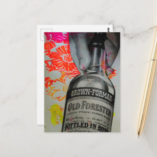 Whisky-Flasche Floral Pink Orange Collage Postkarte