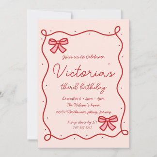 Whismical Hand Drawn Bow Girl Geburtstag Einladung