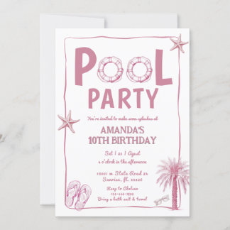 Whismical Summer Pool Party Geburtstagseinladung Einladung