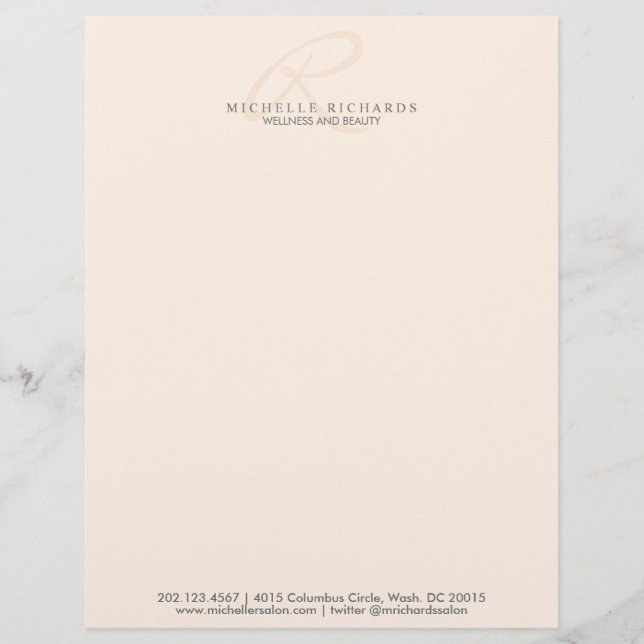 Whisper Pink Elegant Minimalistisches Monogramm Briefkopf (Vorderseite)