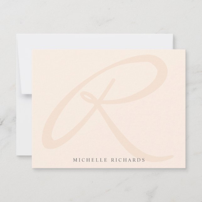 Whisper Pink Minimalistisches Monogramm und Name Mitteilungskarte (Vorderseite)