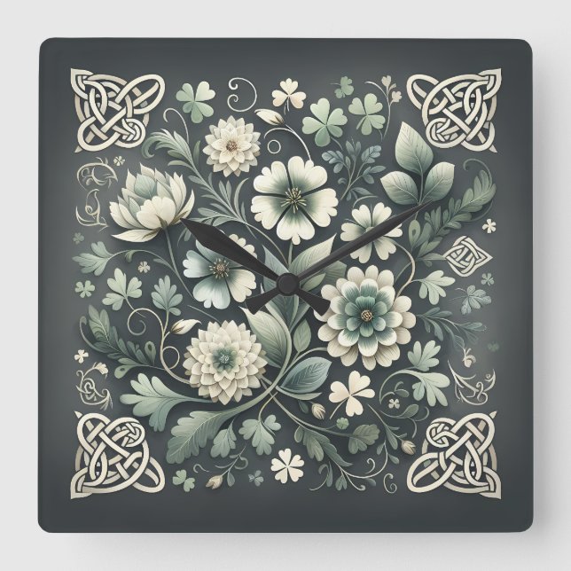 Whispered Clover Knotwork Garden Quadratische Wanduhr (Vorderseite)