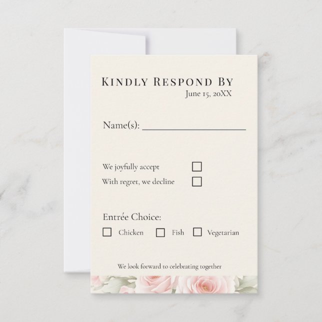 Whispered Petals Elegant Minimalist Wedding RSVP Karte (Vorderseite)