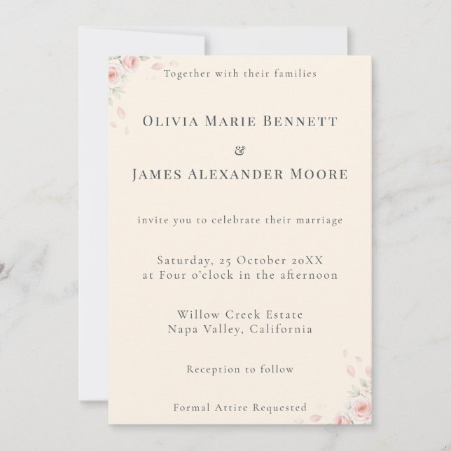 Whispered Petals Minimalist Wedding Invitation Dankeskarte (Vorderseite)