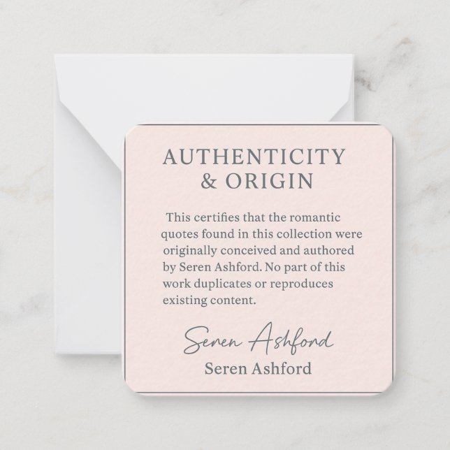 Whispered words- Volume 1_ AUTHENTICITY & ORIGIN  Mitteilungskarte (Vorderseite)