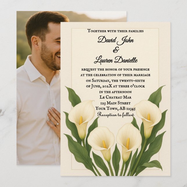 Whispering Callas Photo Wedding Invitation Einladung (Vorne/Hinten)