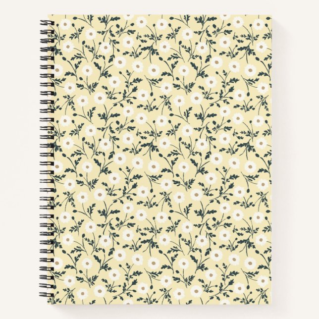 Whispering Meadow - Butter Yellow Floral Pattern Notizbuch (Vorderseite)