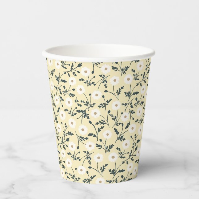 Whispering Meadow - Butter Yellow Floral Pattern Pappbecher (Vorderseite)