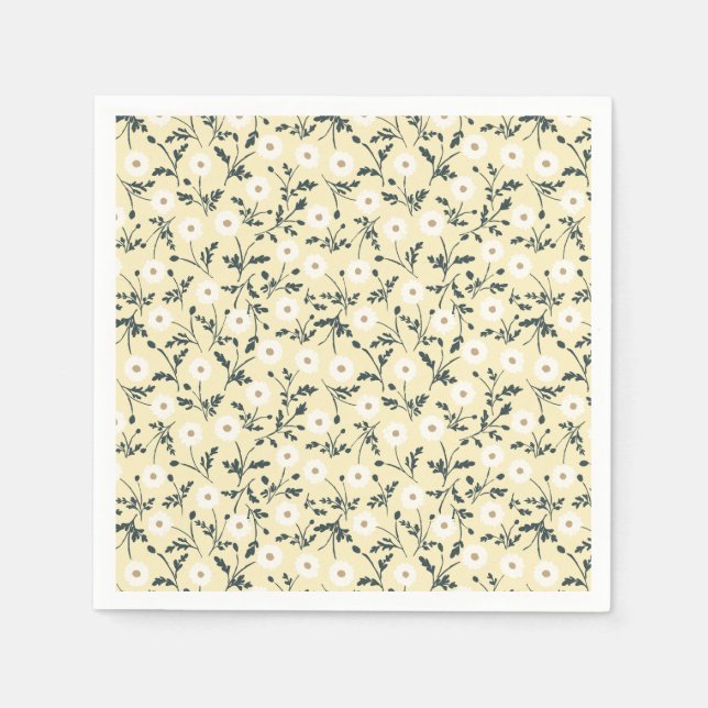 Whispering Meadow - Butter Yellow Floral Pattern Serviette (Vorderseite)