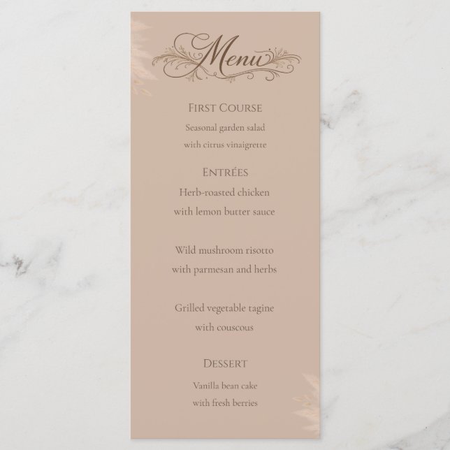 Whispering Pampas Wedding Menu Card Menükarte (Vorderseite)
