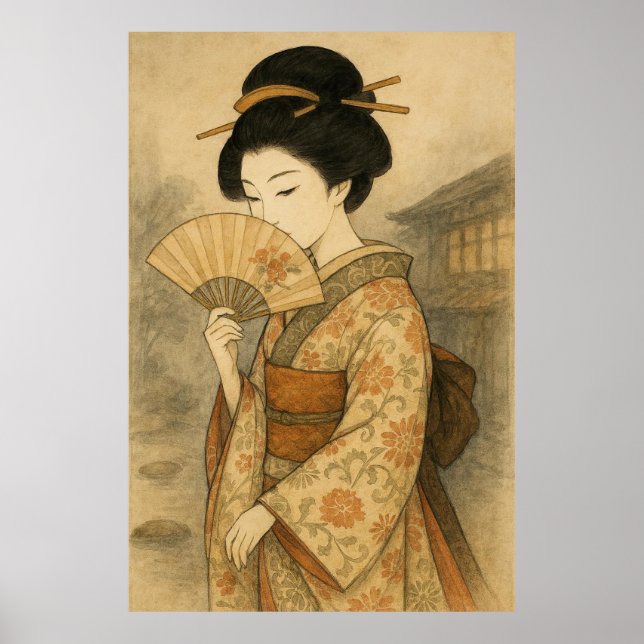 Whispers Behind the Fan: Geisha in Stillness Poster (Vorne)