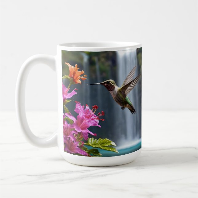 "Whispers of Nature: Hummingbird, Waterfall Kaffeetasse (Links)