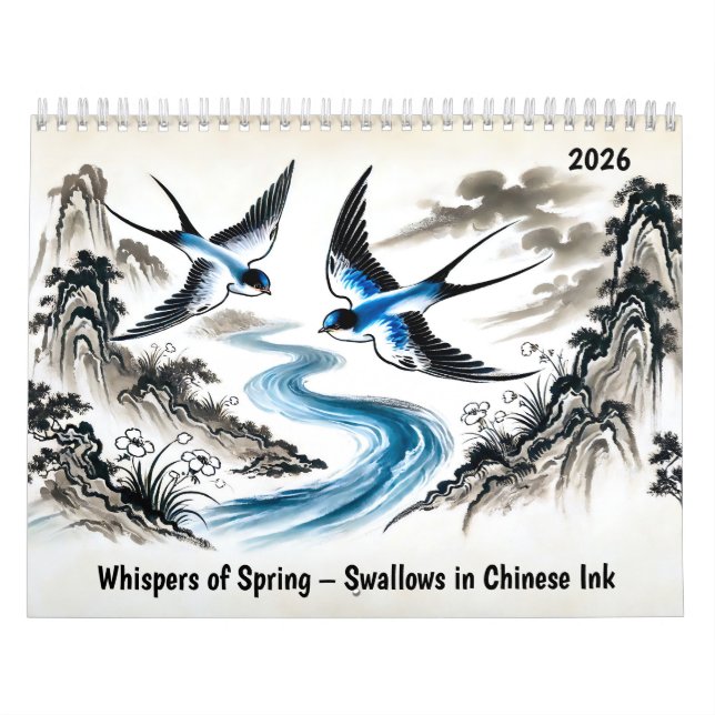 Whispers of Spring – Swallows in Chinese Ink Kalender (Titelbild)
