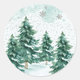 Whispers of Winter – Snowy Tree Circle Art Runder Aufkleber