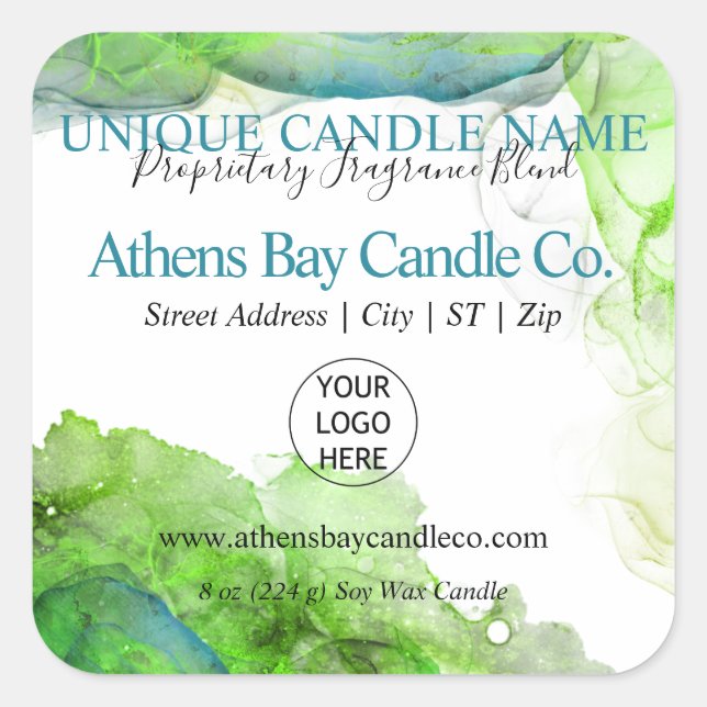 Whispy Alcohol Ink Candle Product Label Quadratischer Aufkleber (Vorderseite)