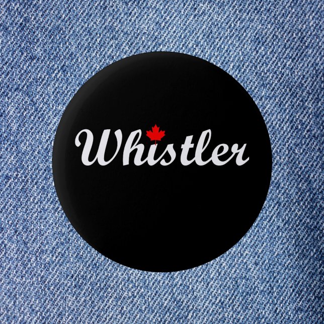 Whistler Canada Script Text Maple Leaf Dark Button (Von Creator hochgeladen)